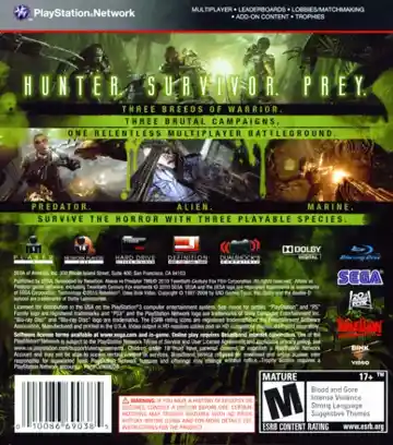 Aliens vs. Predator (USA) (v1.01) (Disc) (Update) box cover back